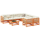 9 Piece Garden Sofa Set with Cushions Wax Brown Solid Wood Pine 3299371