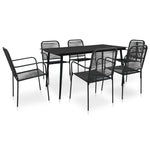 7 Piece Outdoor Dining Set Cotton Rope and Steel Black 48570