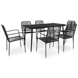 7 Piece Outdoor Dining Set Cotton Rope and Steel Black 48570
