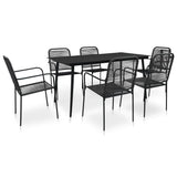 Dining Set Black Cotton Rope, Powder-Coated Steel, Tempered Glass 48570