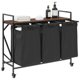 Laundry Basket 3 Compartments with Wheels Brown Oak 859094