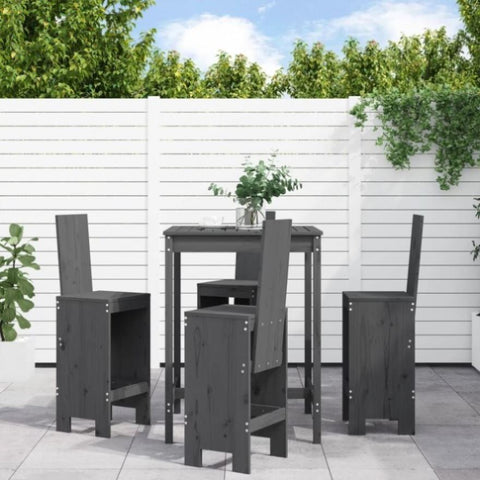 5 Piece Garden Bar Set Grey Solid Wood Pine 3157771