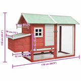 Chicken Cage Red 170x81x110 cm Solid Pine & Fir Wood 170863