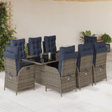 9 Piece Garden Dining Set with Cushions Grey Poly Rattan 3213135