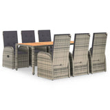 7 Piece Garden Dining Set Grey Poly Rattan&Solid Wood Acacia 3157624