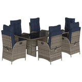 7 Piece Garden Dining Set with Cushions Grey Poly Rattan 3213133