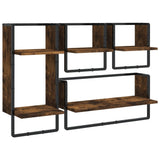 4 Piece Wall Shelf Set with Bars Smoked Oak Engineered Wood 836310
