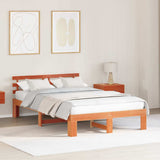 Bed Frame with Headboard Wax Brown 140 x 190 cm Solid Pine Wood 872616