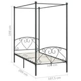 284441 Canopy Bed Frame without Mattress Grey Metal 100x200 cm