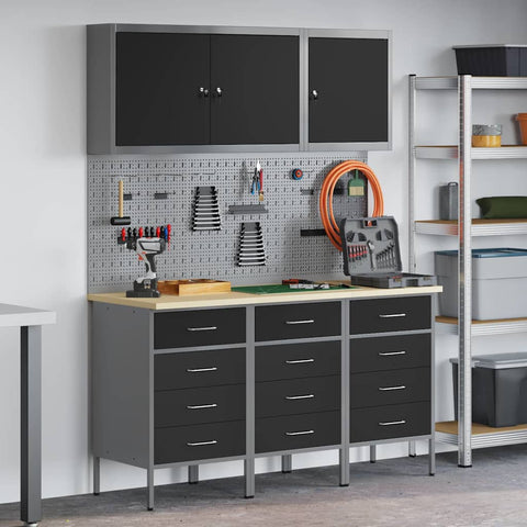 Work Bench with Drawer 8 pcs Black 150 x 55 x 200 cm Steel 3321434