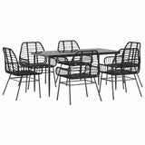 7 Piece Garden Dining Set Black Poly Rattan Glass 3334440