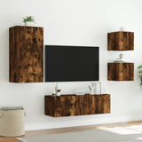 4 Piece TV Wall Cabinets with LED Lights Smoked Oak 3216885