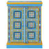 ZNTS Sideboard Solid Mango Wood Turquoise Hand Painted 244838