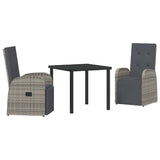 Garden Dining Set with Cushion 3 pcs Grey Poly Rattan 3379499