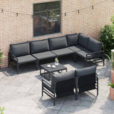 Garden Sofa Set with Cushion 7 pcs Black Steel 3378959