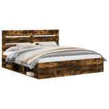 Bed Frame Smoked Oak 200 x 200 cm Solid Pine Wood 3411708