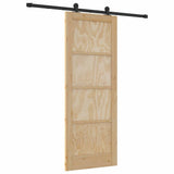 Sliding Door Natural and Black 78 x 202 cm Solid Pine Wood 3333330