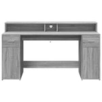 Desk with LED Lights Grey Sonoma 160x55x91 cm Engineered Wood 3309434