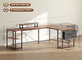 168cm Reversible L Shaped Desk, Industrial Corner Computer Desk with Adjustable Shelf and Storage T3398P329512