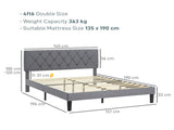 Double Bed Frame with 5-Level Adjustable Linen Upholstered Headboard, Wooden Slats Mattress T3398P330372