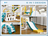 6-in-1 Swing and Slide Set, Kids Playground with Basketball Hoop, Telescope, Storage Space - Yellow T3398P422178