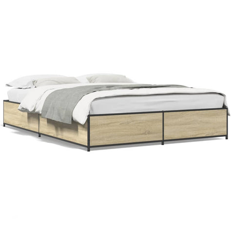 ZNTS Bed Frame Sonoma Oak 120x200 cm Engineered Wood and Metal 3279848