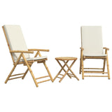 ZNTS 3 Piece Folding Bistro set with Cream White Cushions Bamboo 3208937