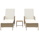 Sun Lounger Reclining 3 pcs Beige and Cream White Poly Rattan 365436
