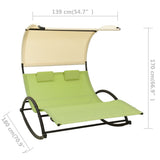 Sun Lounger Green and cream Textilene, Steel Double 310550