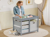 Baby Changing Unit with 4 Storage Drawers, Mat for Bedroom Nursery, 84 x 84.5 cm, Grey T3398P378902