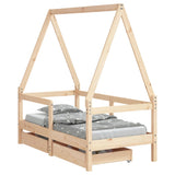 Kids Bed Frame with Drawers 70x140 cm Solid Wood Pine 834471