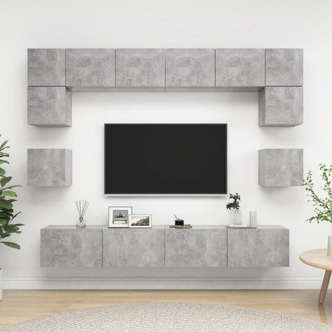 8 Piece TV Cabinet Set Concrete Grey Engineered Wood 3079112