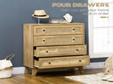 Storage Cabinet, 4-Drawer Unit with Rattan Element for Bedroom, Living Room, 80cmx35cmx95cm, Wood T3398P344151
