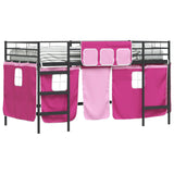 Kids'Loft Bed Frame with Curtains Black and Pink 107 x 200 cm 42020807