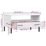 Coffee Table with Metal Legs White 85x50x45cm Solid Wood OSLO 351035
