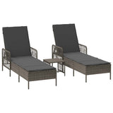 Sun Lounger Reclining 3 pcs Grey and Dark Grey Poly Rattan 365434
