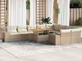 10 Piece Garden Sofa Set with Cushions Beige Poly Rattan Acacia 3327418