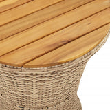 ZNTS Garden Side Table Drum Shape Beige Poly Rattan and Solid Wood 368298