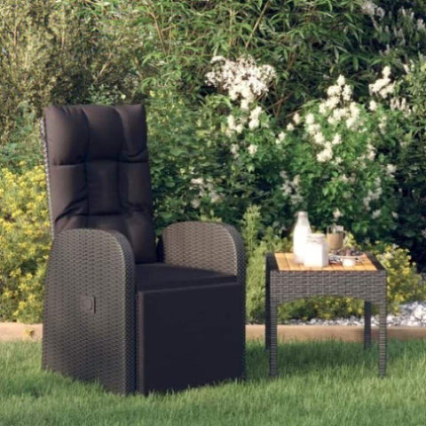 Reclining Garden Chair with Cushions Black Poly Rattan 319546