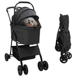 Folding Pet Stroller Adjustable Black 81 x 47 x 99 cm Polyester 42012435