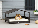 Wicker Dog House, Rattan Pet Bed, with Removable Cushion, Canopy, for Small and Medium Dogs - Cream T3398P376417