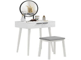 Dressing Table with Mirror and Stool, Vanity Makeup Desk Set with 2 Drawers, Cushioned Stool and T3398P378743