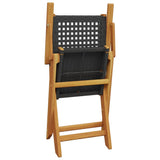 Bistro Set Black Poly Rattan, Solid Acacia wood with an oil finish 3281790