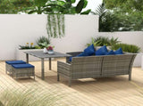 5 Pieces Rattan Garden Furniture Set with Dining Table, Cushions - Dark Blue T3398P314760
