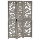 Hand carved 3-Panel Room Divider Grey 120x165 cm Solid Mango Wood 285337