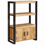 Bookshelf with Doors Brown Solid Rough Mango Wood and Metal 4104769