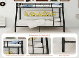 Black metal bunk bed with bunk beds, suitable for adults and children, equipped with ladder safety W3987P434157