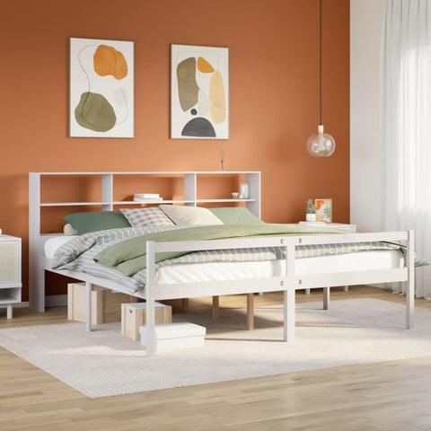 ZNTS Bookcase Bed without Mattress White 180x200 cm Super King Solid Wood Pine 3322023