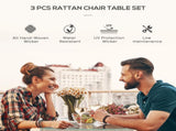 3 Pieces Rattan Bistro Set, Wicker Garden Furniture Set with 2-Tier Coffee Table and Chairs, T3398P313580