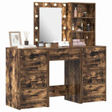 Dressing Table with Mirror Lights 3 pcs Brown Engineered wood 3334222